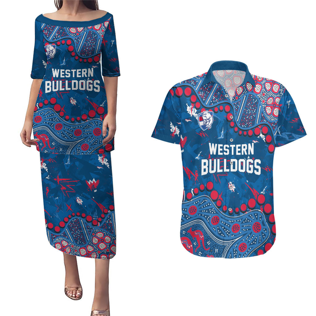 Personalized Western Bulldogs Couples Matching Puletasi and Hawaiian Shirt Aboriginal Pattern with Graffiti Style