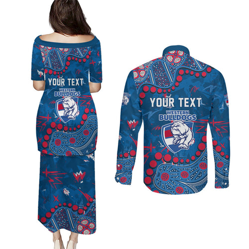 Personalized Western Bulldogs Couples Matching Puletasi and Long Sleeve Button Shirt Aboriginal Pattern with Graffiti Style