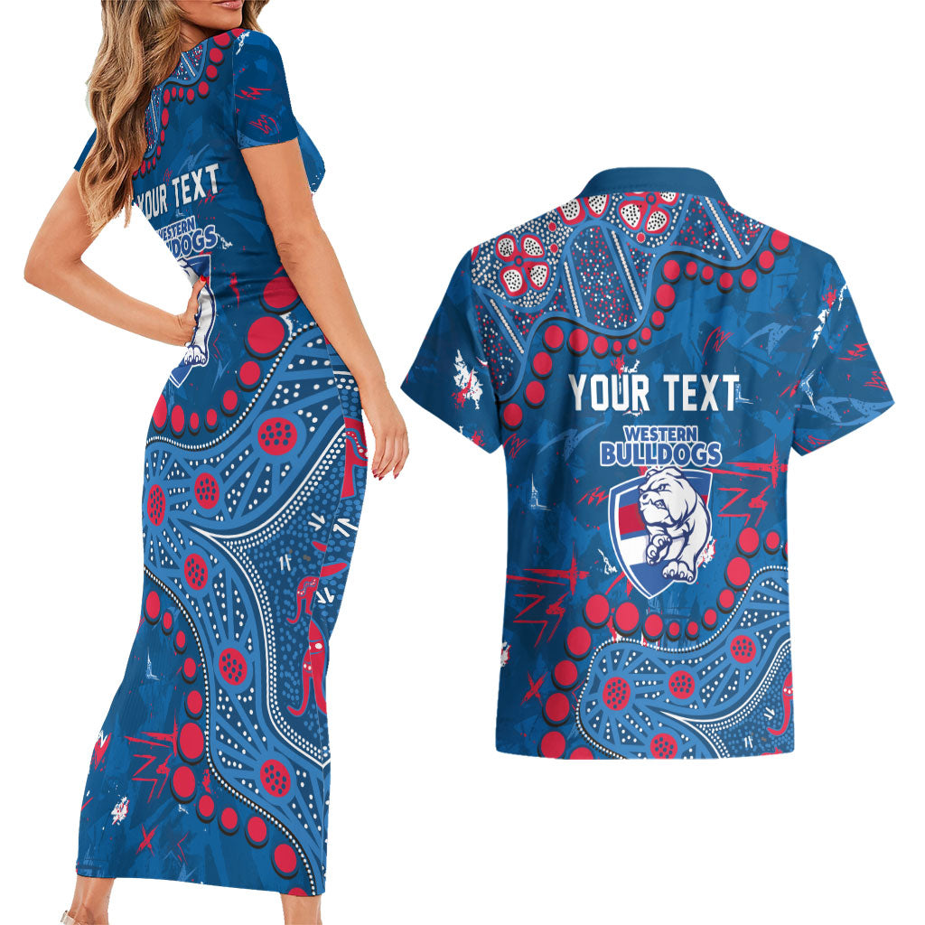 Personalized Western Bulldogs Couples Matching Short Sleeve Bodycon Dress and Hawaiian Shirt Aboriginal Pattern with Graffiti Style