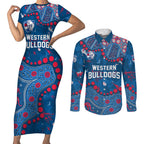 Personalized Western Bulldogs Couples Matching Short Sleeve Bodycon Dress and Long Sleeve Button Shirt Aboriginal Pattern with Graffiti Style