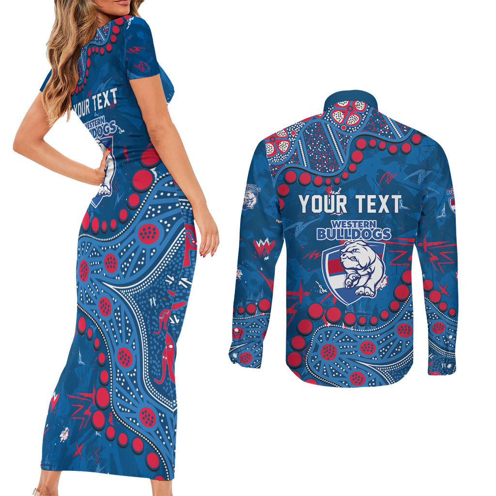 Personalized Western Bulldogs Couples Matching Short Sleeve Bodycon Dress and Long Sleeve Button Shirt Aboriginal Pattern with Graffiti Style