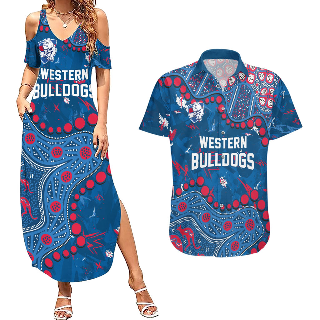 Personalized Western Bulldogs Couples Matching Summer Maxi Dress and Hawaiian Shirt Aboriginal Pattern with Graffiti Style