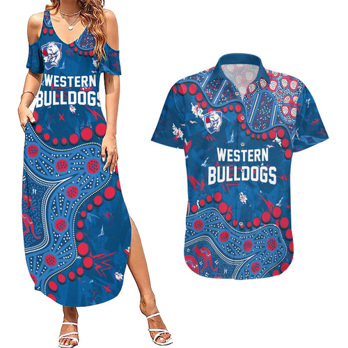 Personalized Western Bulldogs Couples Matching Summer Maxi Dress and Hawaiian Shirt Aboriginal Pattern with Graffiti Style