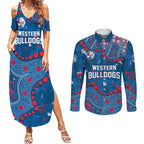 Personalized Western Bulldogs Couples Matching Summer Maxi Dress and Long Sleeve Button Shirt Aboriginal Pattern with Graffiti Style