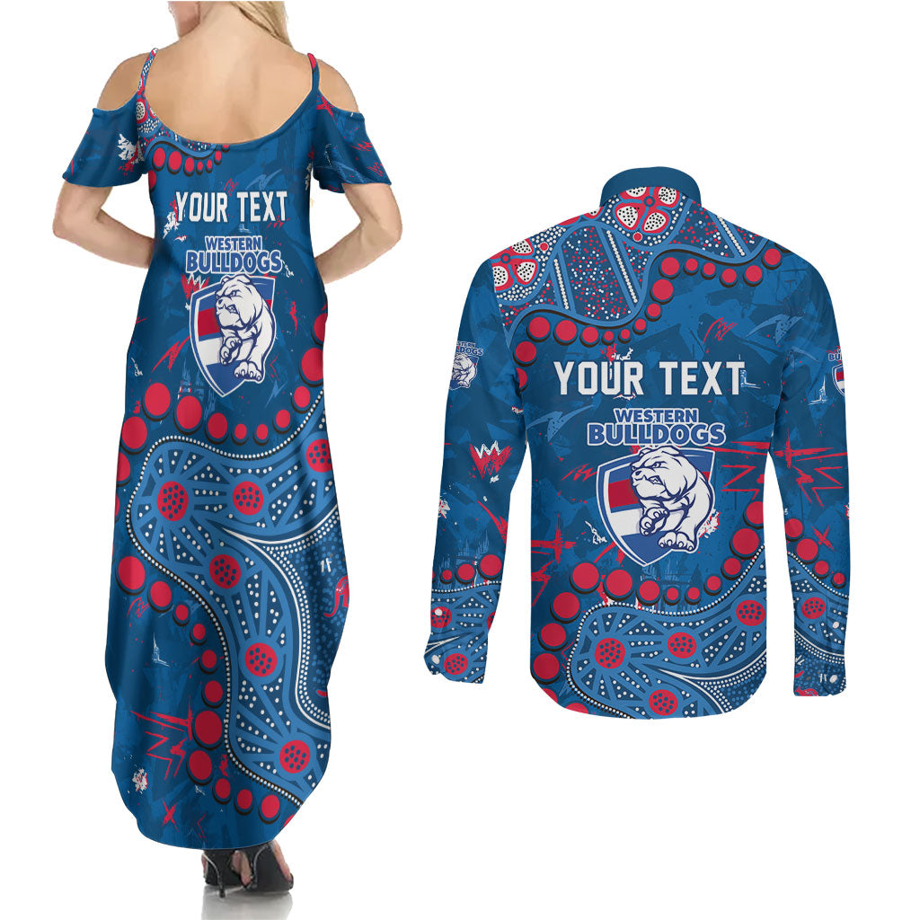 Personalized Western Bulldogs Couples Matching Summer Maxi Dress and Long Sleeve Button Shirt Aboriginal Pattern with Graffiti Style