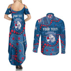 Personalized Western Bulldogs Couples Matching Summer Maxi Dress and Long Sleeve Button Shirt Aboriginal Pattern with Graffiti Style