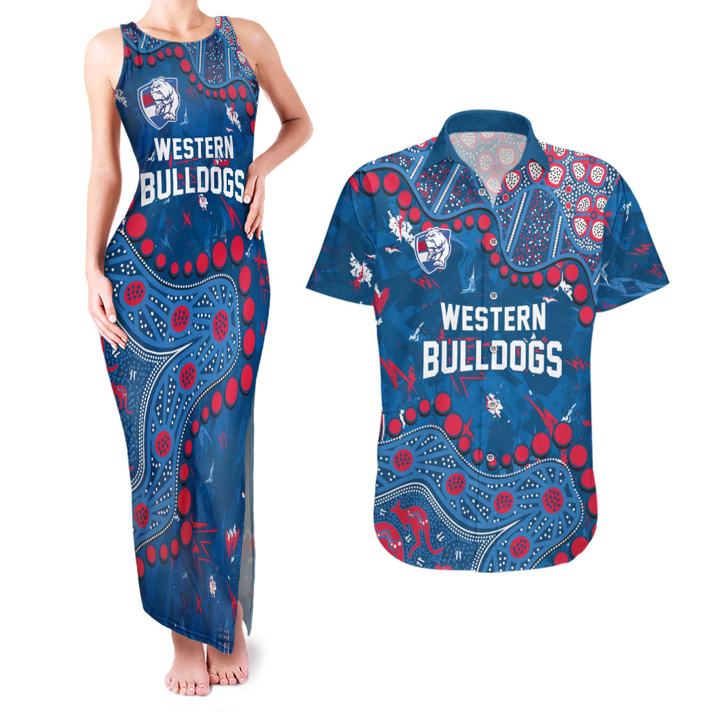 Personalized Western Bulldogs Couples Matching Tank Maxi Dress and Hawaiian Shirt Aboriginal Pattern with Graffiti Style