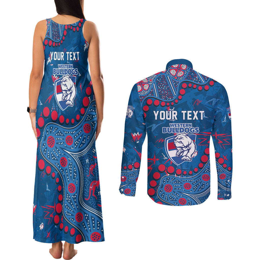 Personalized Western Bulldogs Couples Matching Tank Maxi Dress and Long Sleeve Button Shirt Aboriginal Pattern with Graffiti Style