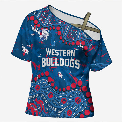 Personalized Western Bulldogs Cross Shoulder Shirt Aboriginal Pattern with Graffiti Style