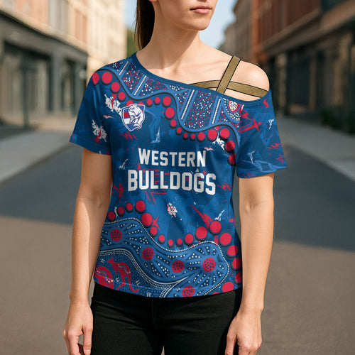 Personalized Western Bulldogs Cross Shoulder Shirt Aboriginal Pattern with Graffiti Style