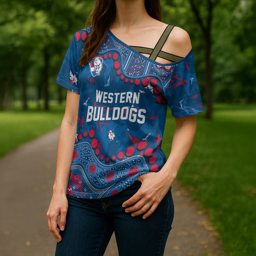 Personalized Western Bulldogs Cross Shoulder Shirt Aboriginal Pattern with Graffiti Style