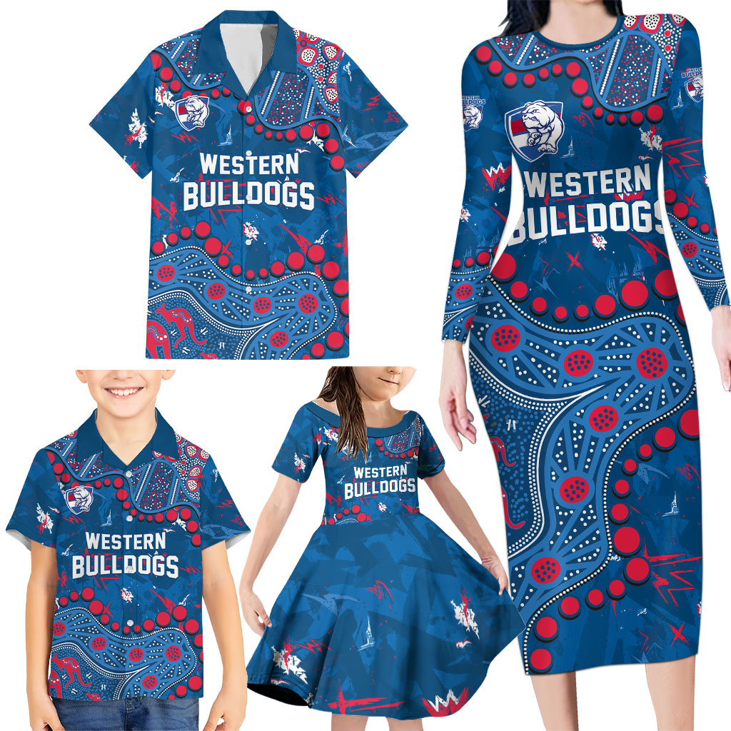 Personalized Western Bulldogs Family Matching Long Sleeve Bodycon Dress and Hawaiian Shirt Aboriginal Pattern with Graffiti Style