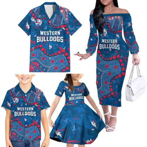 Personalized Western Bulldogs Family Matching Off The Shoulder Long Sleeve Dress and Hawaiian Shirt Aboriginal Pattern with Graffiti Style