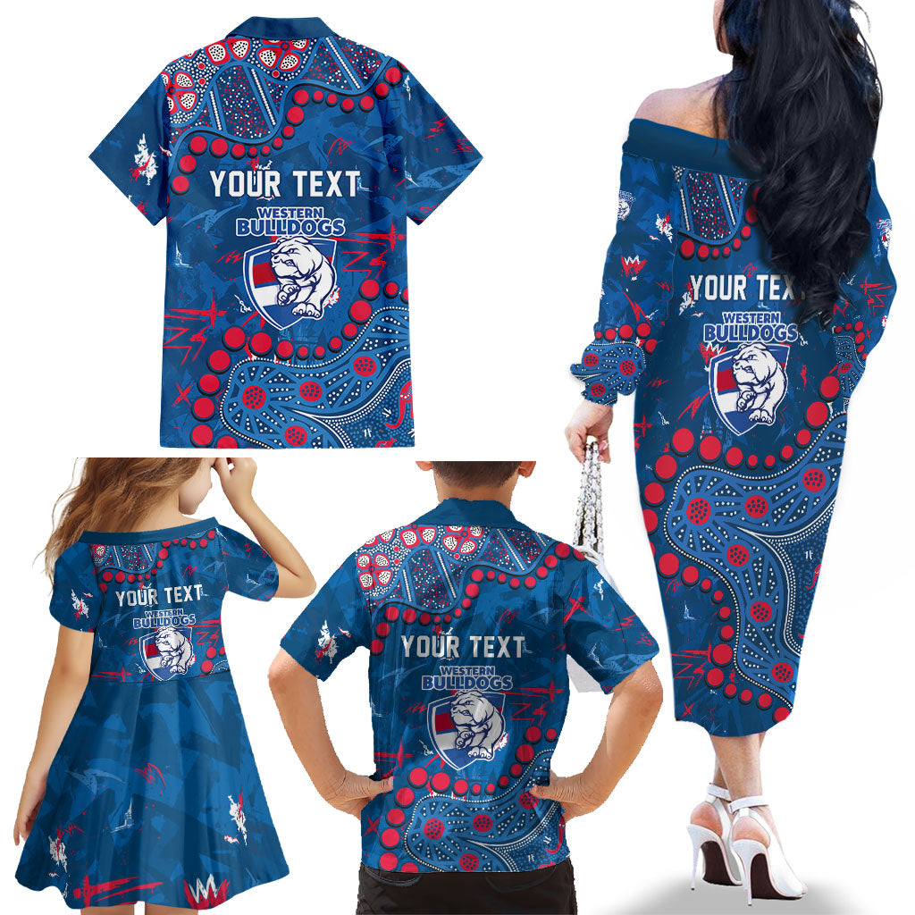 Personalized Western Bulldogs Family Matching Off The Shoulder Long Sleeve Dress and Hawaiian Shirt Aboriginal Pattern with Graffiti Style