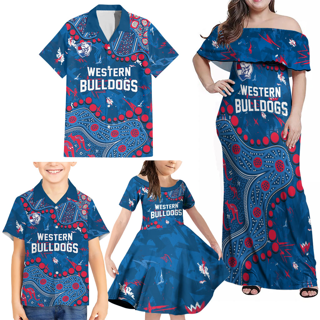 Personalized Western Bulldogs Family Matching Off Shoulder Maxi Dress and Hawaiian Shirt Aboriginal Pattern with Graffiti Style