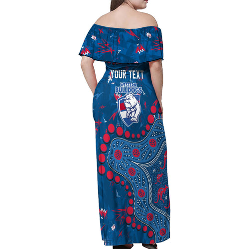 Personalized Western Bulldogs Family Matching Off Shoulder Maxi Dress and Hawaiian Shirt Aboriginal Pattern with Graffiti Style