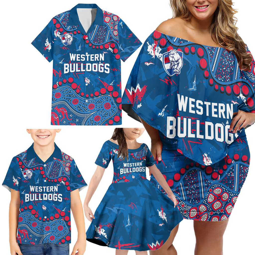 Personalized Western Bulldogs Family Matching Off Shoulder Short Dress and Hawaiian Shirt Aboriginal Pattern with Graffiti Style