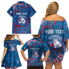 Personalized Western Bulldogs Family Matching Off Shoulder Short Dress and Hawaiian Shirt Aboriginal Pattern with Graffiti Style