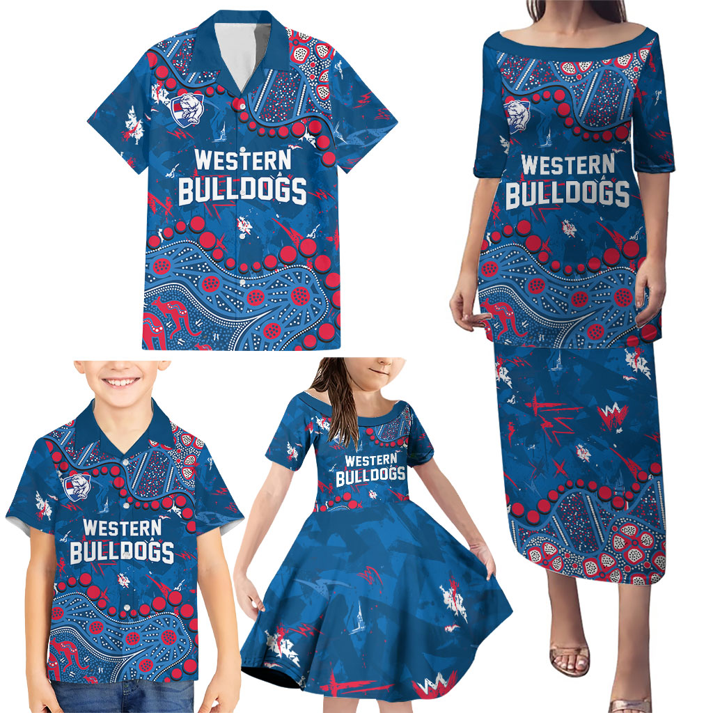 Personalized Western Bulldogs Family Matching Puletasi and Hawaiian Shirt Aboriginal Pattern with Graffiti Style