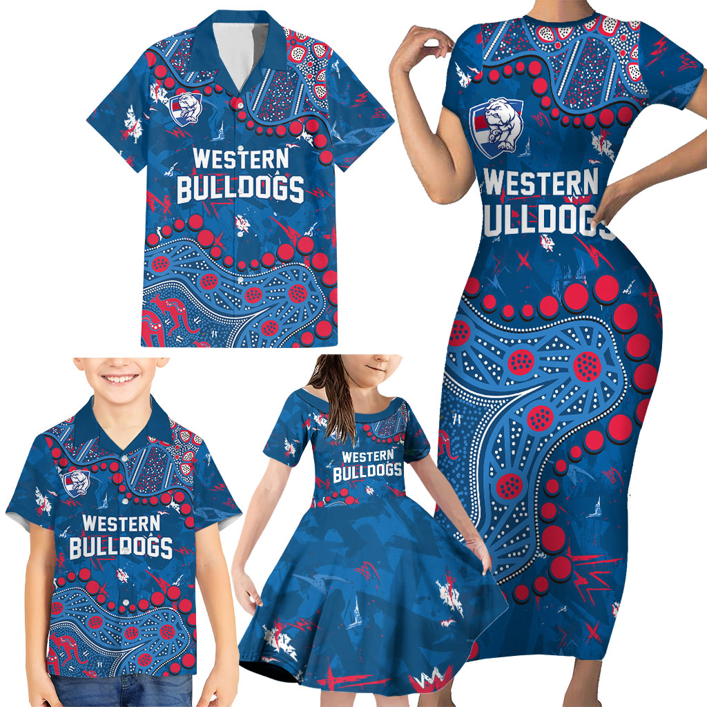Personalized Western Bulldogs Family Matching Short Sleeve Bodycon Dress and Hawaiian Shirt Aboriginal Pattern with Graffiti Style