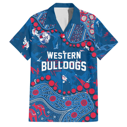 Personalized Western Bulldogs Family Matching Short Sleeve Bodycon Dress and Hawaiian Shirt Aboriginal Pattern with Graffiti Style