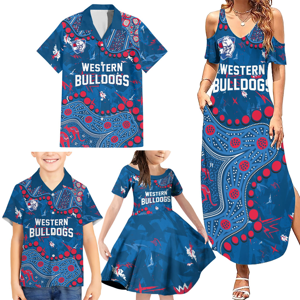 Personalized Western Bulldogs Family Matching Summer Maxi Dress and Hawaiian Shirt Aboriginal Pattern with Graffiti Style