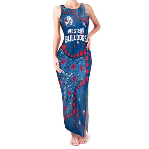 Personalized Western Bulldogs Family Matching Tank Maxi Dress and Hawaiian Shirt Aboriginal Pattern with Graffiti Style