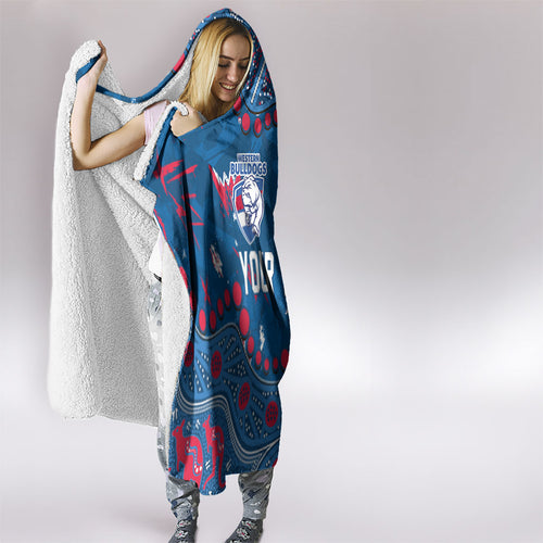Personalized Western Bulldogs Hooded Blanket Aboriginal Pattern with Graffiti Style