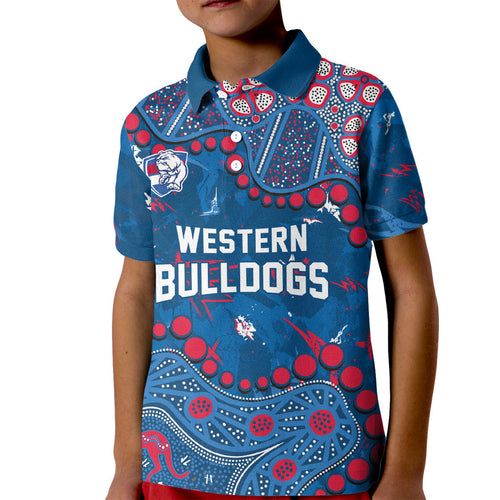Personalized Western Bulldogs Kid Polo Shirt Aboriginal Pattern with Graffiti Style