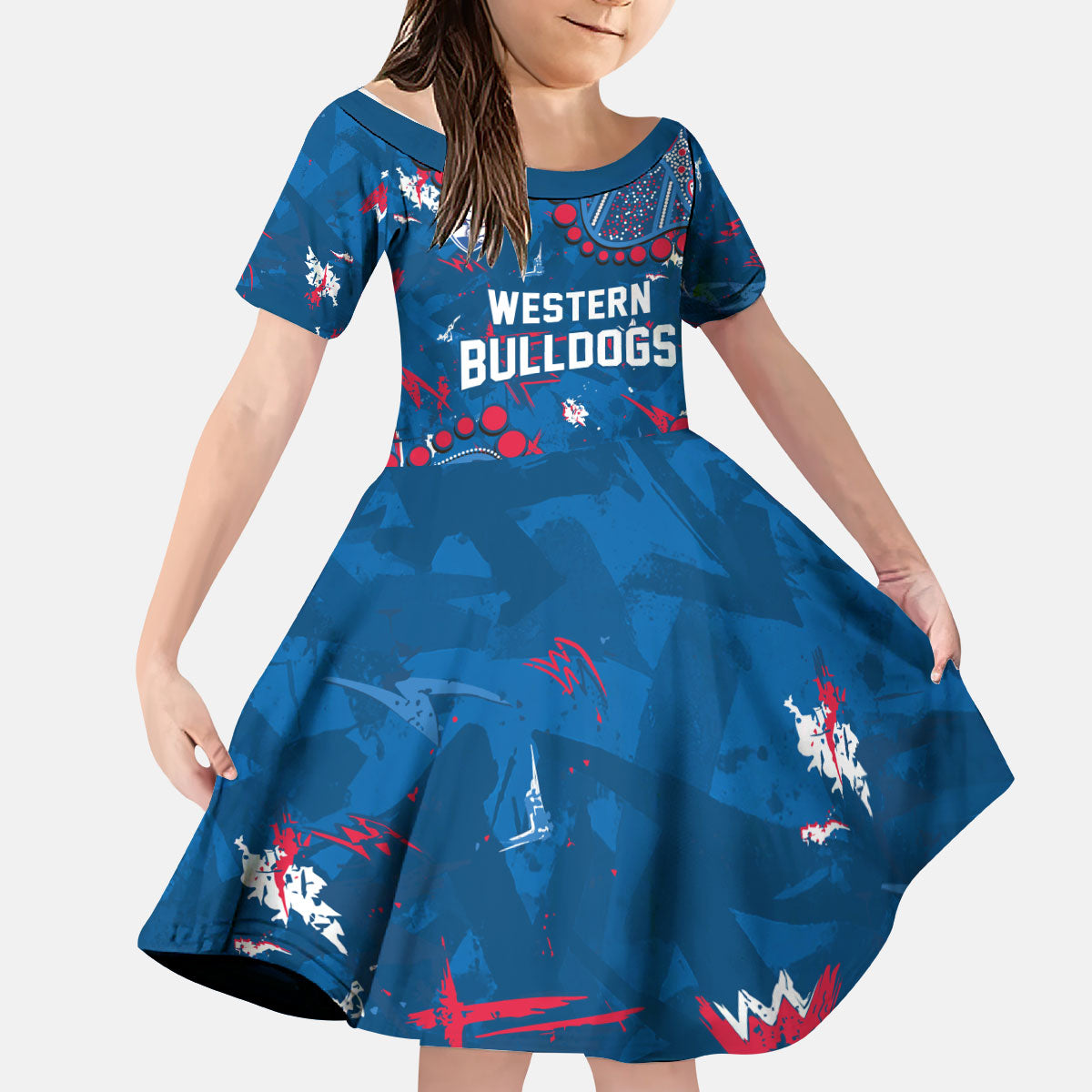 Personalized Western Bulldogs Kid Short Sleeve Dress Aboriginal Pattern with Graffiti Style