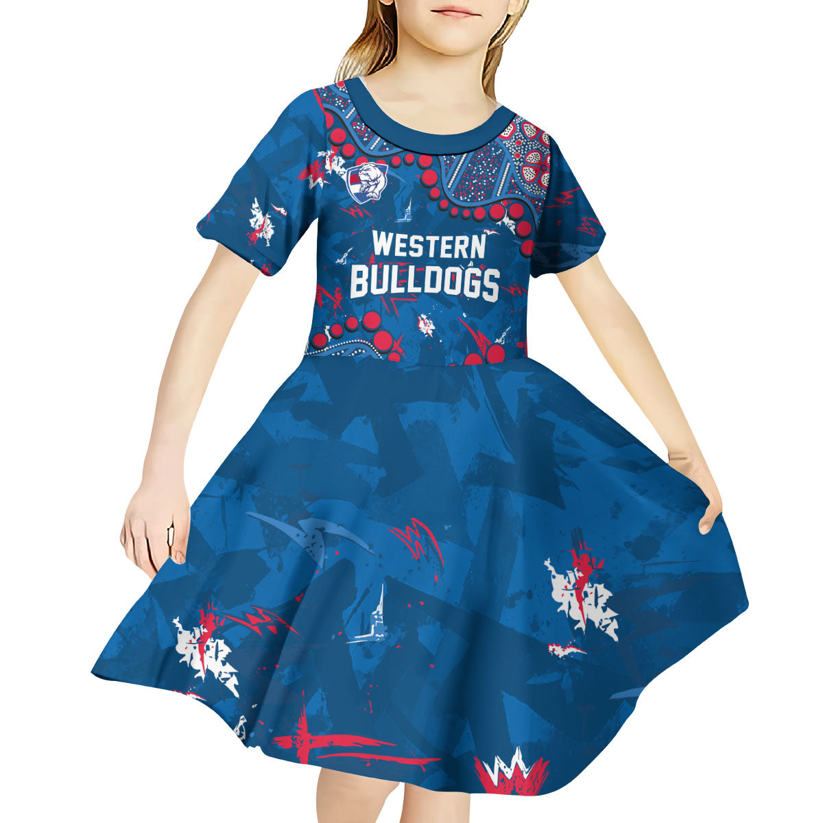 Personalized Western Bulldogs Kid Short Sleeve Dress Aboriginal Pattern with Graffiti Style