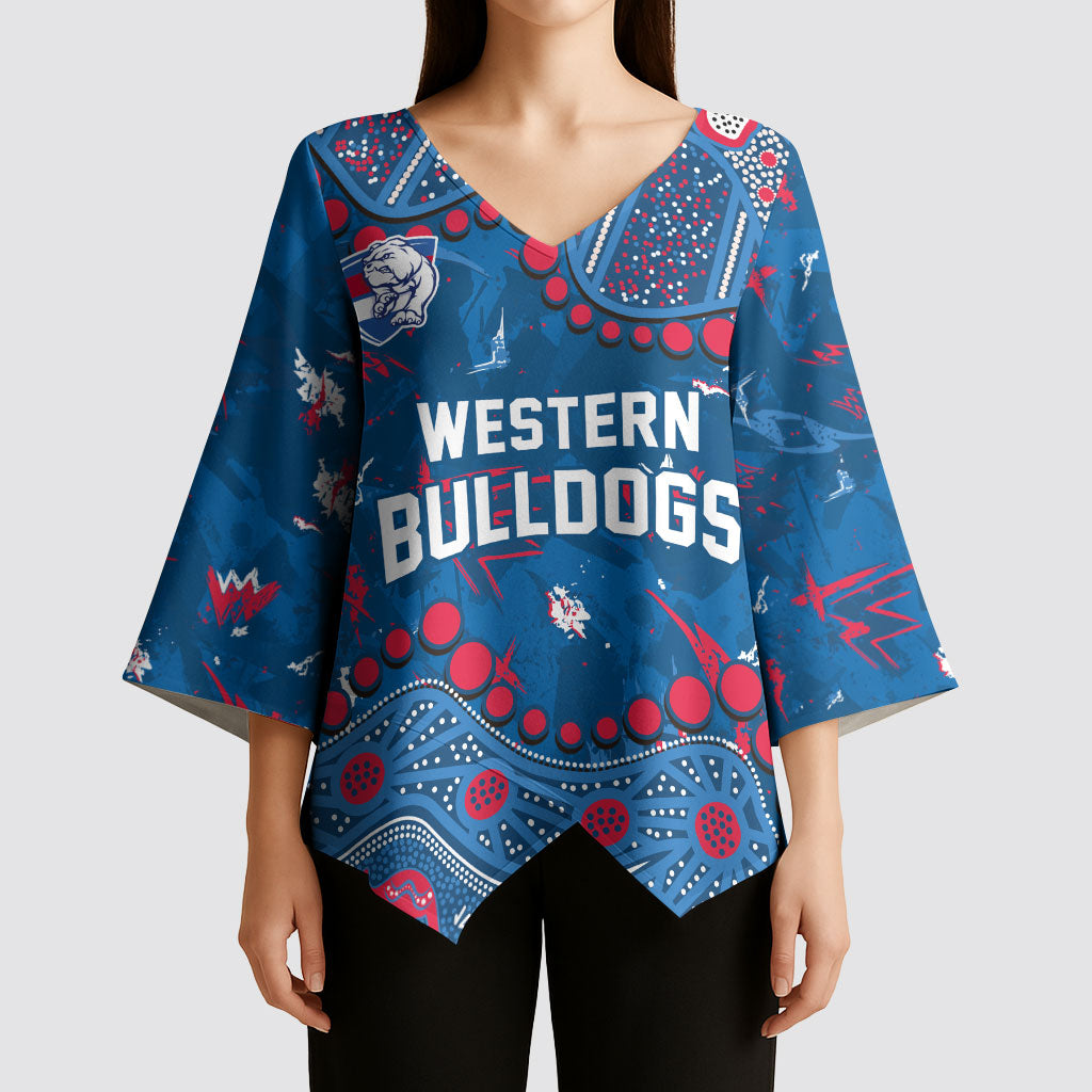 Personalized Western Bulldogs Kimono Sleeve Blouse Aboriginal Pattern with Graffiti Style