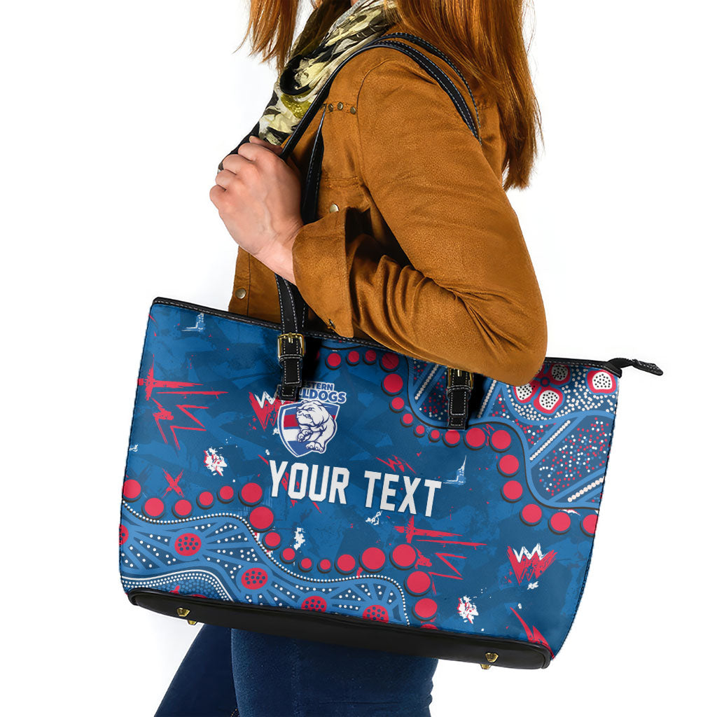 Personalized Western Bulldogs Leather Tote Bag Aboriginal Pattern with Graffiti Style