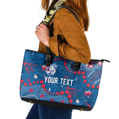 Personalized Western Bulldogs Leather Tote Bag Aboriginal Pattern with Graffiti Style