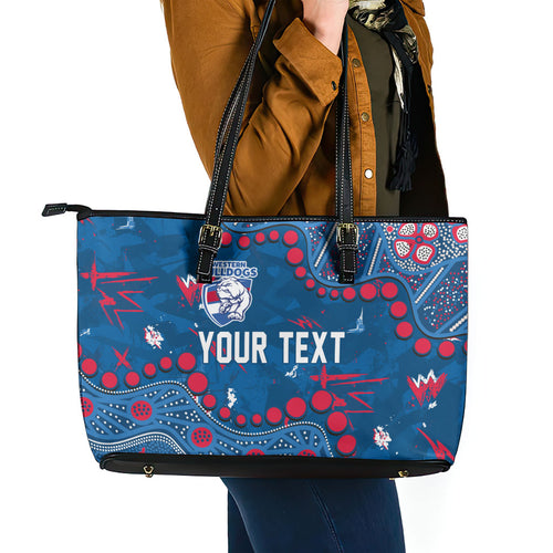 Personalized Western Bulldogs Leather Tote Bag Aboriginal Pattern with Graffiti Style