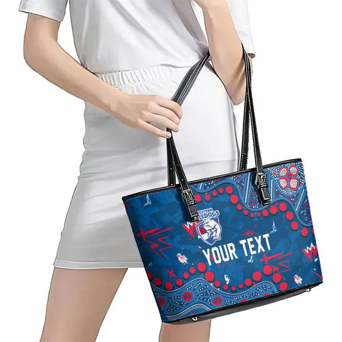 Personalized Western Bulldogs Leather Tote Bag Aboriginal Pattern with Graffiti Style