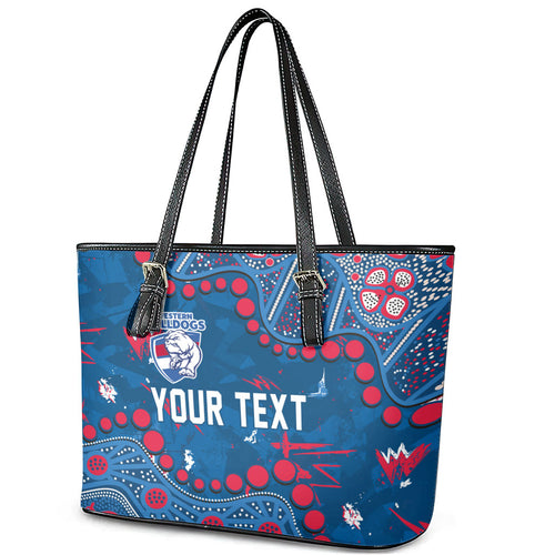 Personalized Western Bulldogs Leather Tote Bag Aboriginal Pattern with Graffiti Style