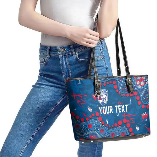Personalized Western Bulldogs Leather Tote Bag Aboriginal Pattern with Graffiti Style