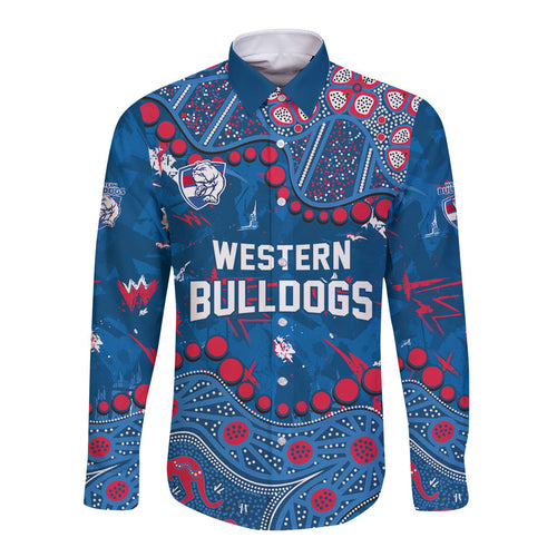 Personalized Western Bulldogs Long Sleeve Button Shirt Aboriginal Pattern with Graffiti Style