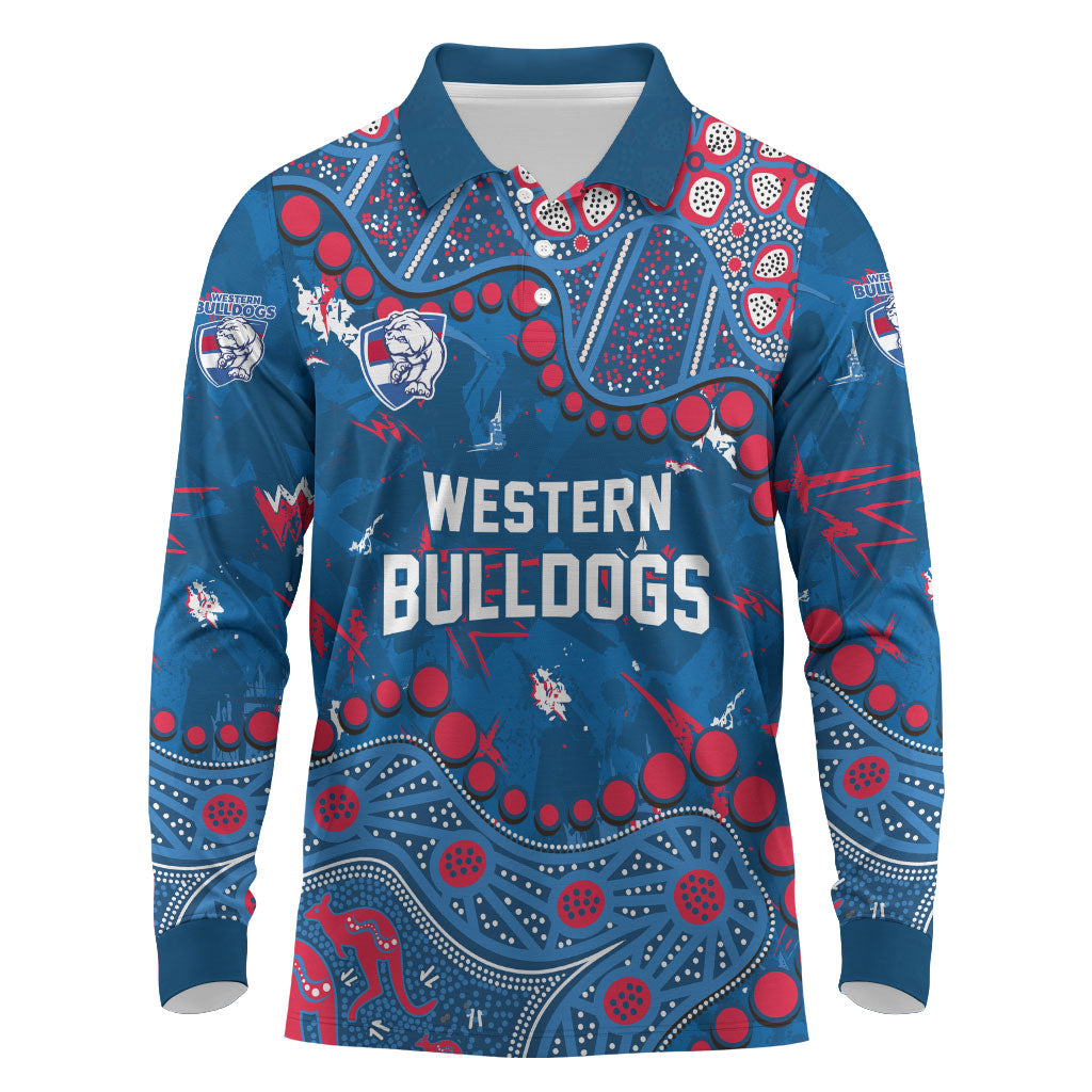Personalized Western Bulldogs Long Sleeve Polo Shirt Aboriginal Pattern with Graffiti Style
