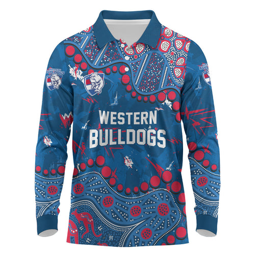 Personalized Western Bulldogs Long Sleeve Polo Shirt Aboriginal Pattern with Graffiti Style