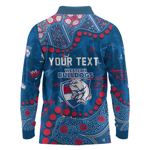 Personalized Western Bulldogs Long Sleeve Polo Shirt Aboriginal Pattern with Graffiti Style