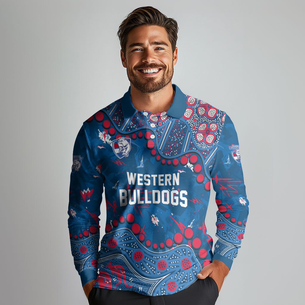Personalized Western Bulldogs Long Sleeve Polo Shirt Aboriginal Pattern with Graffiti Style