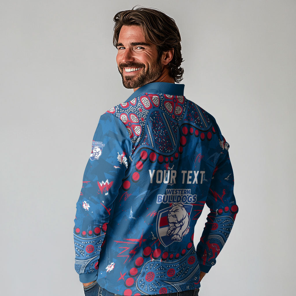 Personalized Western Bulldogs Long Sleeve Polo Shirt Aboriginal Pattern with Graffiti Style