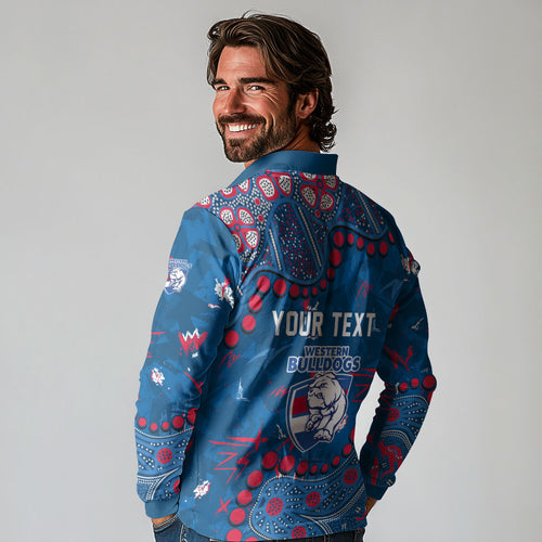 Personalized Western Bulldogs Long Sleeve Polo Shirt Aboriginal Pattern with Graffiti Style