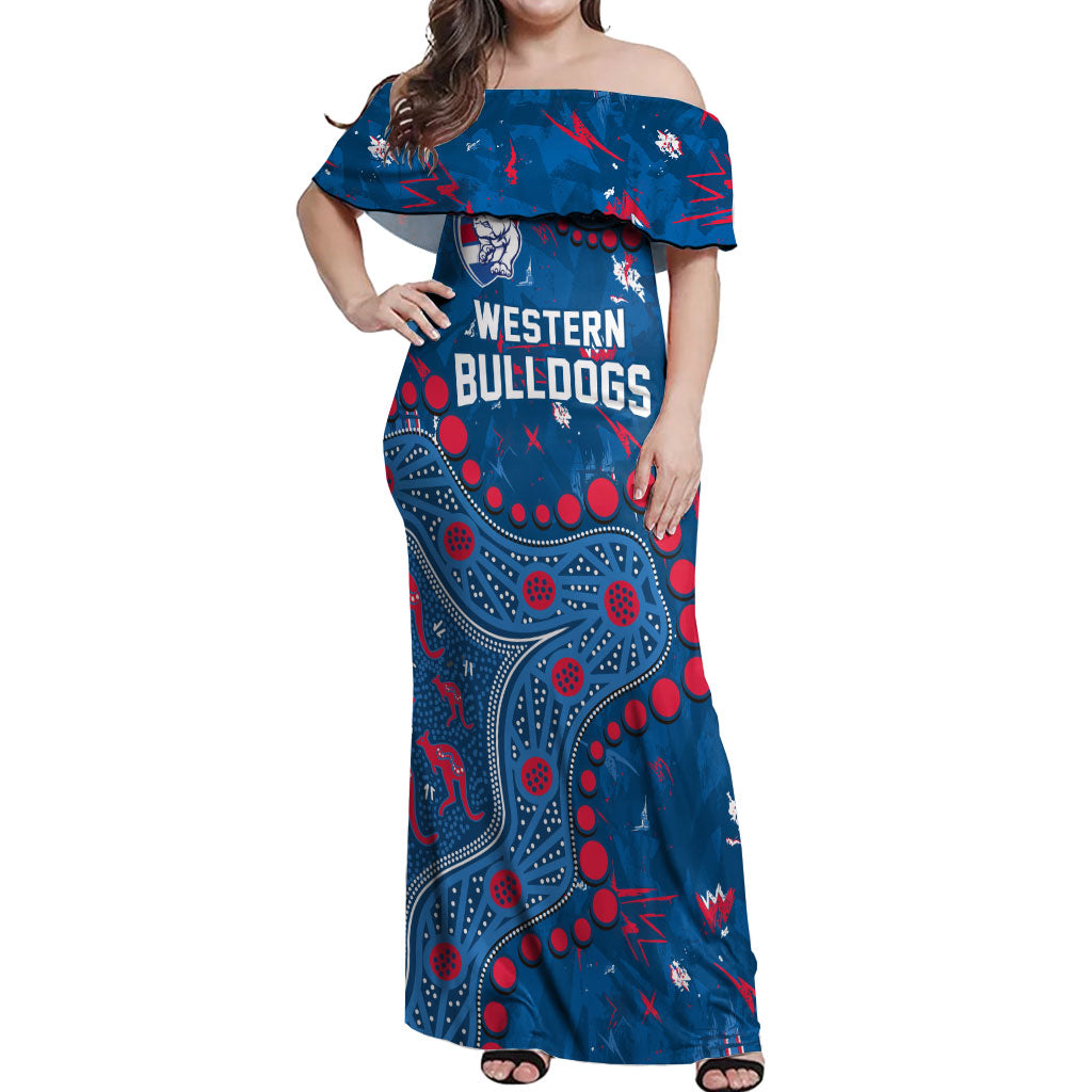 Personalized Western Bulldogs Off Shoulder Maxi Dress Aboriginal Pattern with Graffiti Style