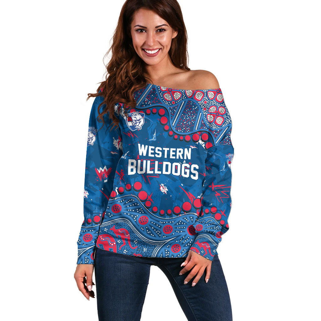 Personalized Western Bulldogs Off Shoulder Sweater Aboriginal Pattern with Graffiti Style