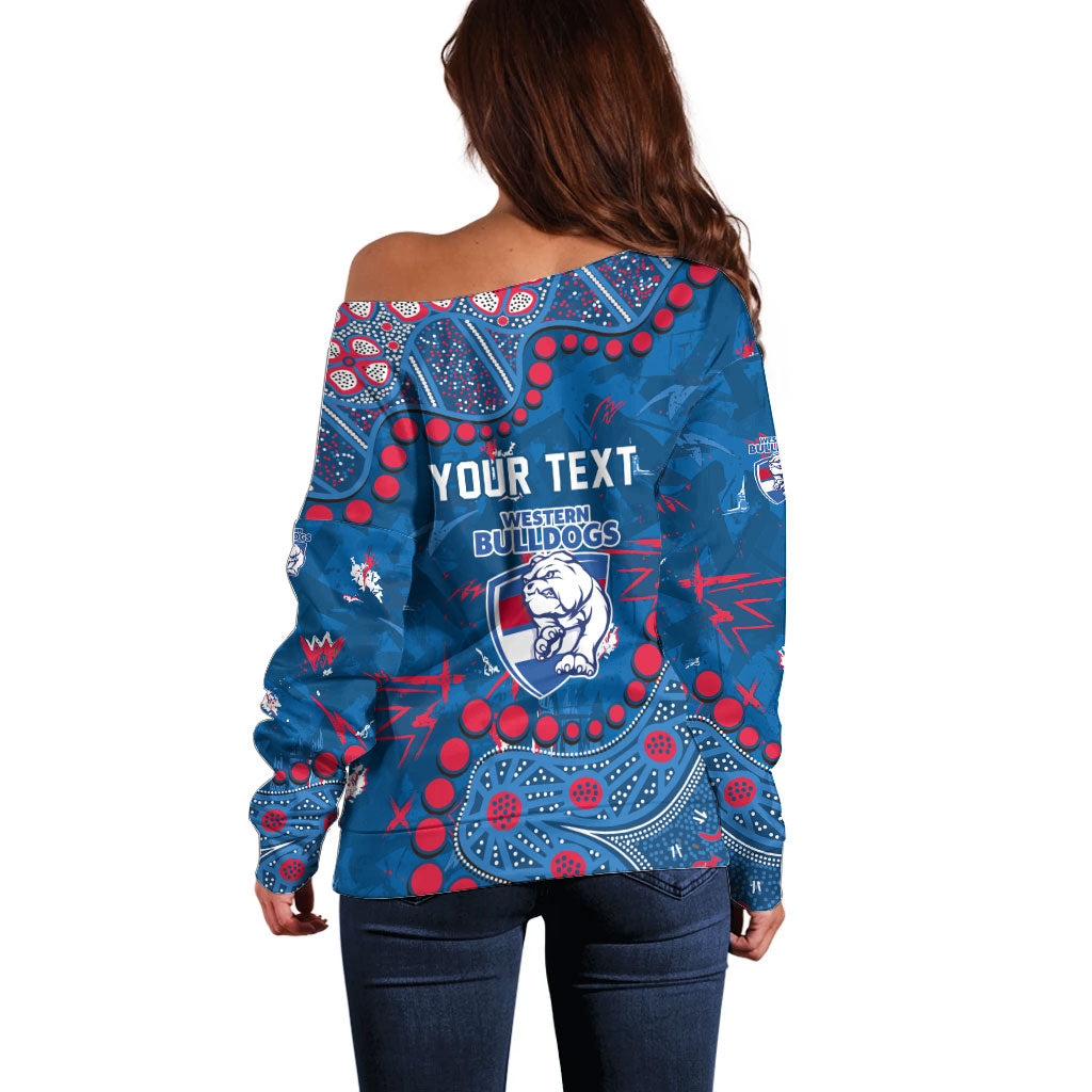 Personalized Western Bulldogs Off Shoulder Sweater Aboriginal Pattern with Graffiti Style