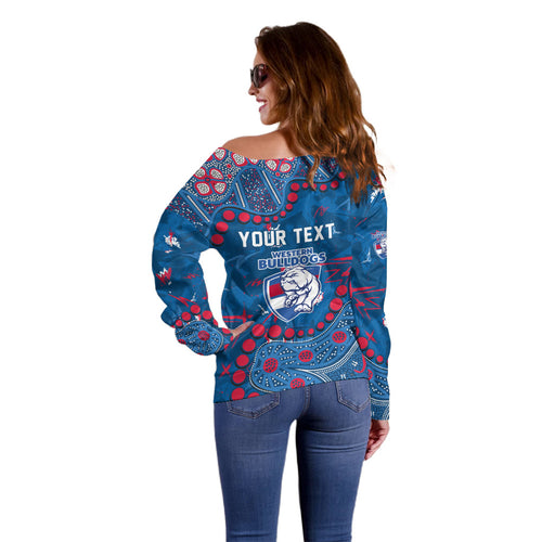 Personalized Western Bulldogs Off Shoulder Sweater Aboriginal Pattern with Graffiti Style