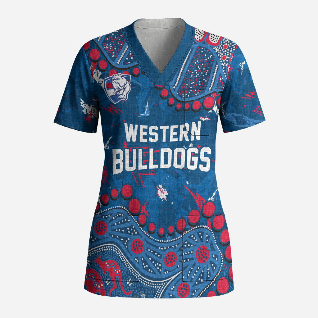 Personalized Western Bulldogs Scrub Top Aboriginal Pattern with Graffiti Style
